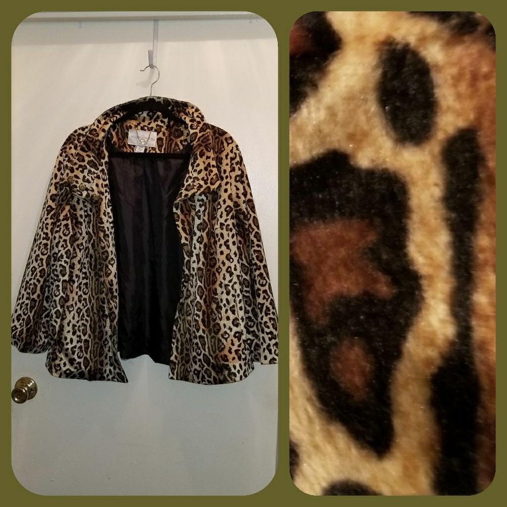 Jaclyn Smith Faux Fur Leopard Print Swing Jacket